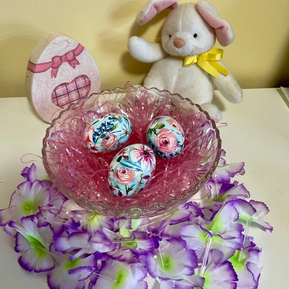 Set of 3 Decorative Floral Easter Eggs